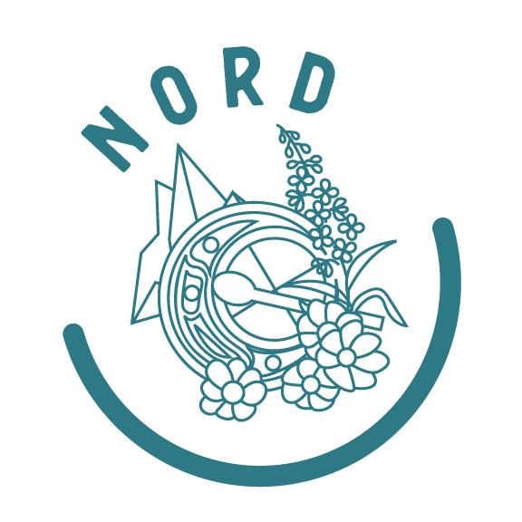 North badge with flowers and montains